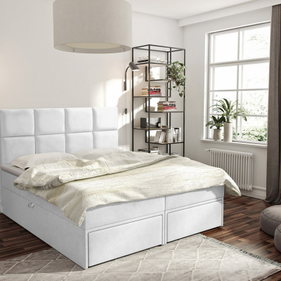 Manželská boxpringová postel 160x200 LUGAU - bílá ekokůže