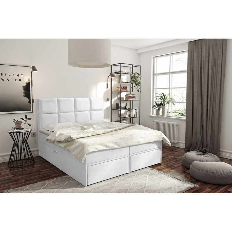 Manželská boxpringová postel 140x200 LUGAU - bílá ekokůže