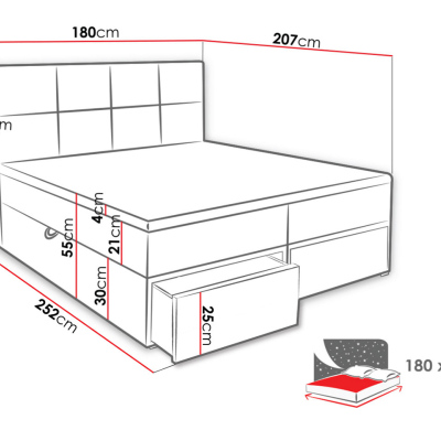 Manželská boxpringová postel 180x200 LUGAU - černá ekokůže
