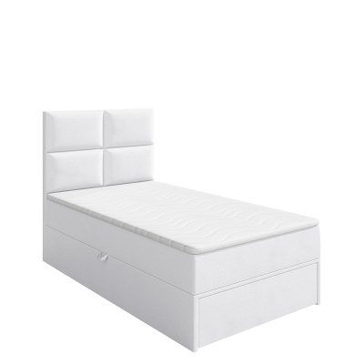 Jednolůžková boxpringová postel 100x200 LUGAU - bílá ekokůže, pravé provedení