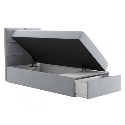 Jednolůžková boxspringová postel 100x200 LUGAU - šedá, pravé provedení