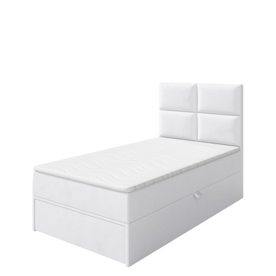 Jednolůžková boxpringová postel 100x200 LUGAU - bílá ekokůže, levé provedení