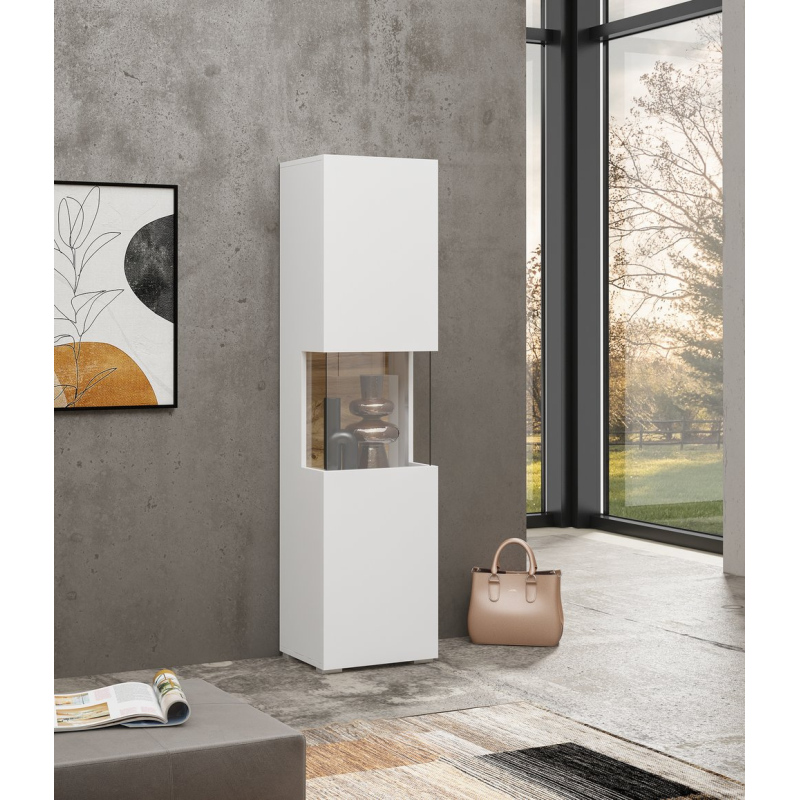 Vysoká prosklená vitrína BONA - bílá / wotan