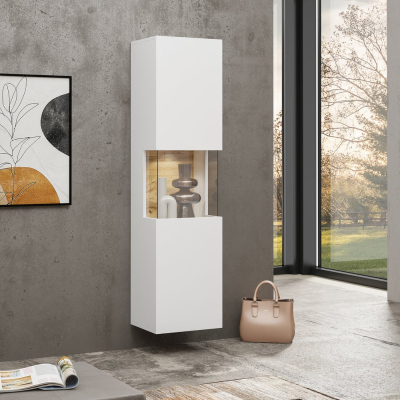 Vysoká prosklená vitrína BONA - bílá / wotan