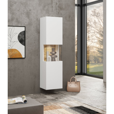 Vysoká prosklená vitrína BONA - bílá / wotan