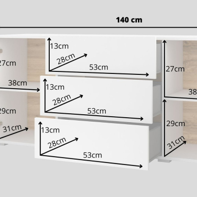 Dvoudveřová komoda se šuplíky BONA - bílá / wotan
