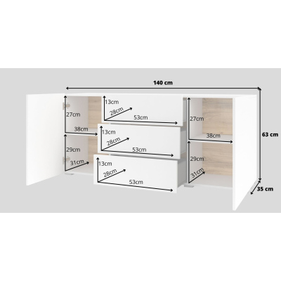 Dvoudveřová komoda se šuplíky BONA - bílá / wotan