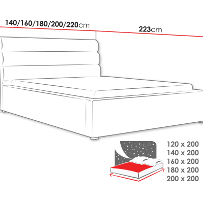 Manželská postel s úložným prostorem a roštem 200x200 BORZOW - šedá 2