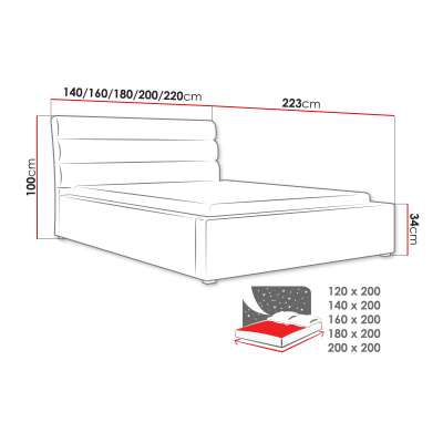 Manželská postel s úložným prostorem a roštem 200x200 BORZOW - světlá šedá