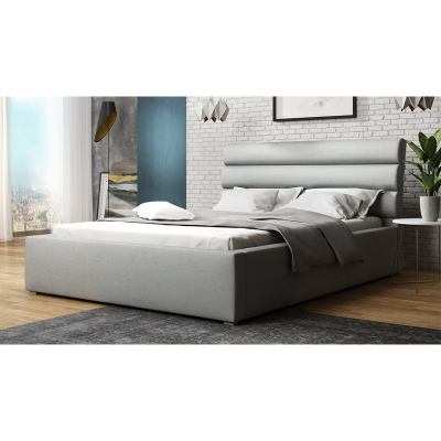 Manželská postel s úložným prostorem a roštem 140x200 BORZOW - světlá šedá