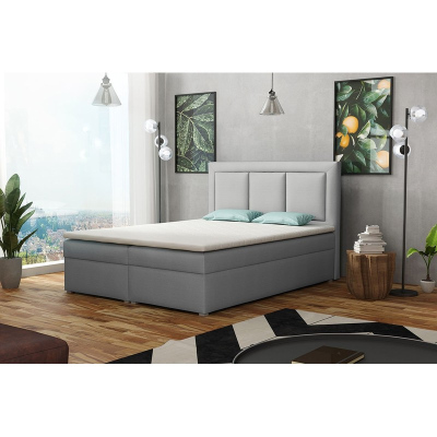 Manželská kontinentální postel 180x200 GOSTORF 1 - světlá šedá + topper ZDARMA