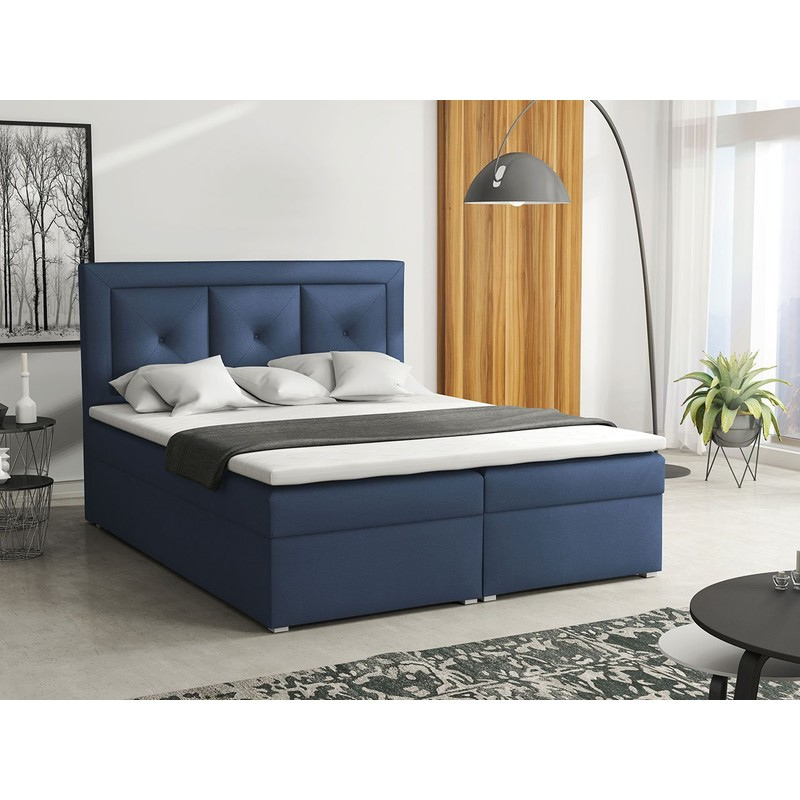Manželská kontinentální postel 180x200 GOSTORF 2 - tmavá modrá + topper ZDARMA