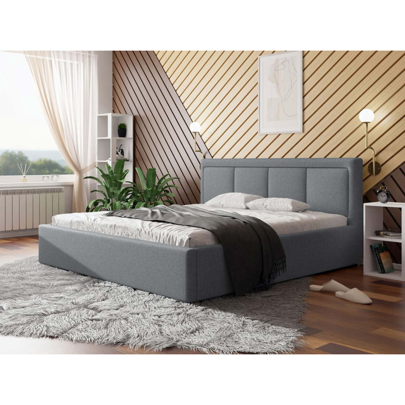 Manželská postel s úložným prostorem a roštem 200x200 GOSTORF 3 - světlá šedá