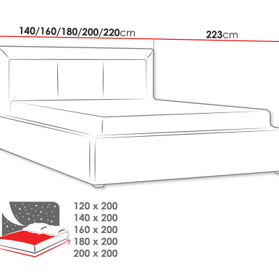 Manželská postel s úložným prostorem a roštem 200x200 GOSTORF 3 - tmavá šedá