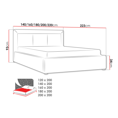 Manželská postel s úložným prostorem a roštem 140x200 GOSTORF 3 - tmavá šedá