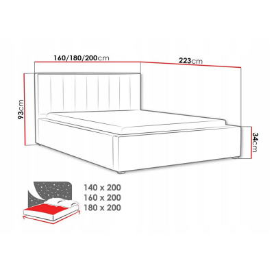 Manželská postel s úložným prostorem a roštem 200x200 TARNEWITZ 2 - šedá 1