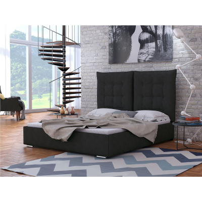 Čalouněná postel s vysokým čelem a úložným prostorem 180x200 DASSOW - tmavá šedá