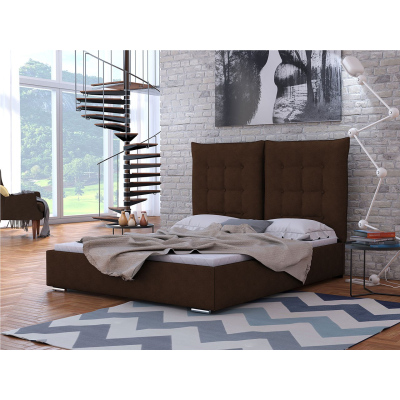 Čalouněná postel s vysokým čelem a úložným prostorem 180x200 DASSOW - hnědá