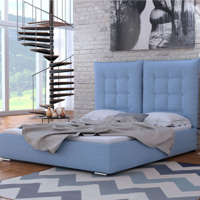 Čalouněná postel s vysokým čelem a úložným prostorem 160x200 DASSOW - modrá