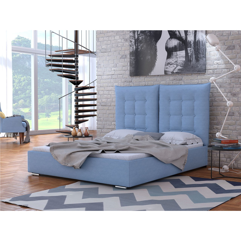 Čalouněná postel s vysokým čelem a úložným prostorem 160x200 DASSOW - modrá