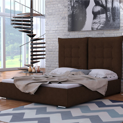 Čalouněná postel s vysokým čelem a úložným prostorem 140x200 DASSOW - hnědá