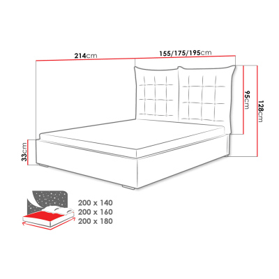 Čalouněná postel s vysokým čelem a úložným prostorem 180x200 DASSOW - šedá
