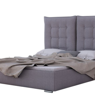 Čalouněná postel s vysokým čelem a úložným prostorem 140x200 DASSOW - šedá