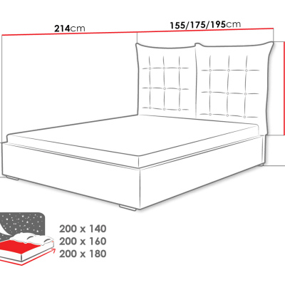 Čalouněná postel se sklápěcím čelem s roštem 180x200 DASSOW - šedá