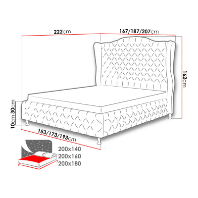 Čalouněná manželská postel 180x200 PLON - světlá šedá