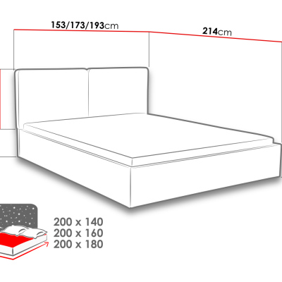 Čalouněná manželská postel s úložným prostorem 140x200 WILSTER - šedá