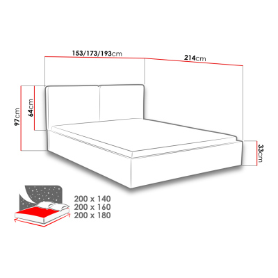 Čalouněná manželská postel s roštem 180x200 WILSTER - šedá / zelená