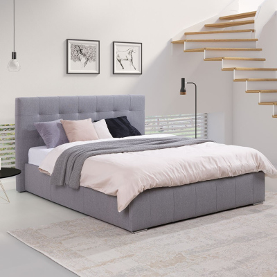 Manželská postel s úložným prostorem a roštem 180x200 MELDORF - světlá šedá