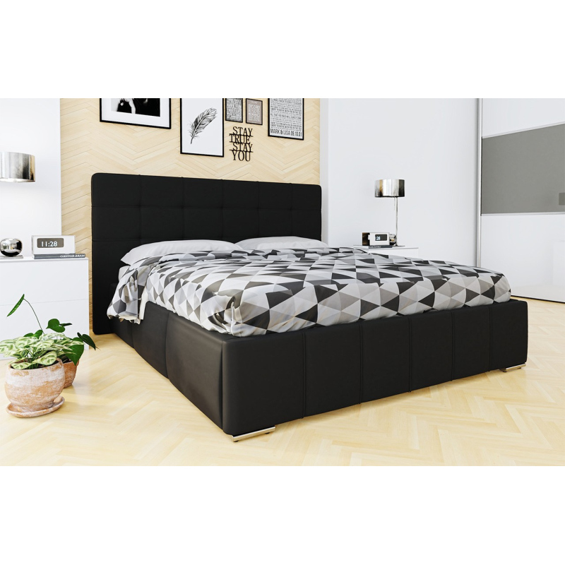 Manželská postel s úložným prostorem a roštem 160x200 MELDORF - černá ekokůže