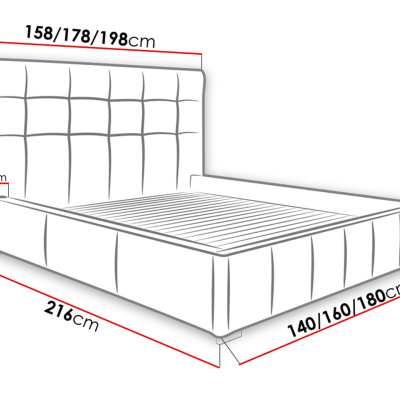 Manželská postel s úložným prostorem a roštem 180x200 MELDORF - světlá šedá