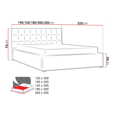 Jednolůžková postel s úložným prostorem a roštem 120x200 WARNOW 2 - světlá šedá