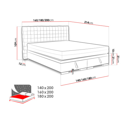 Čalouněná manželská postel s úložným prostorem 140x200 MARNE 2 - šedá