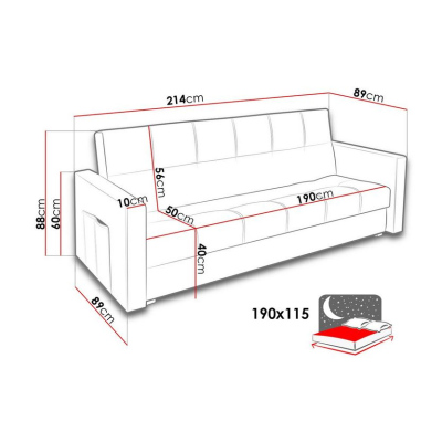 Trojmístná pohovka TIELEN - tmavá šedá