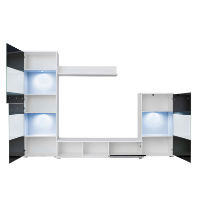 Obývací stěna s LED osvětlením HANDEWITT 2 - bílá / lesklá černá