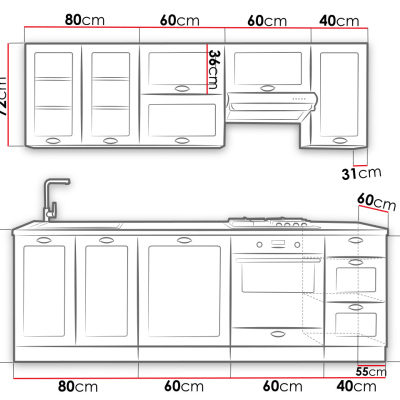 Kuchyňská linka 240/240 cm LYCHEN 1 - bílá / dub arlington