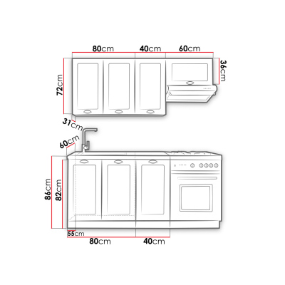 Kuchyňská linka do paneláku 120/180 cm LYCHEN 2 - bílá / dub arlington