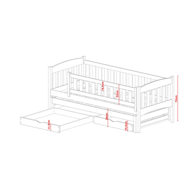 Dětská postel s přistýlkou a šuplíky ADINA - 80x180, borovice