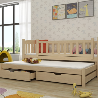 Dětská postel s přistýlkou a šuplíky ADINA - 80x160, borovice