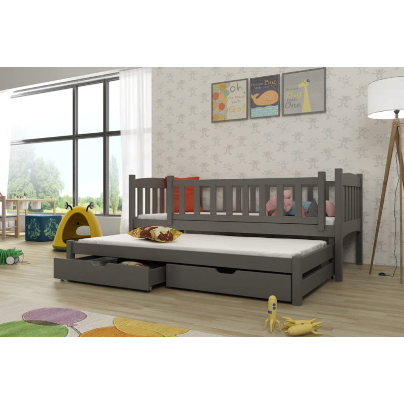Dětská postel s přistýlkou a šuplíky ADINA - 80x200, grafit