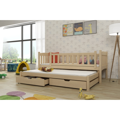 Dětská postel s přistýlkou a šuplíky ADINA - 80x200, borovice