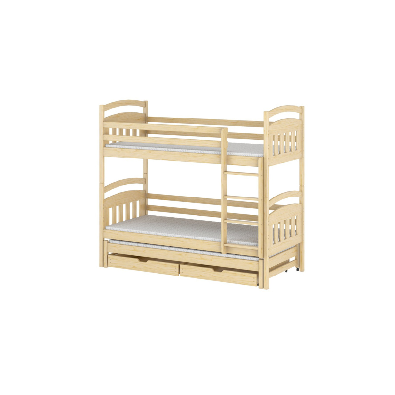 Patrová postel se šuplíky a přistýlkou ABAYOMI - 80x160, borovice