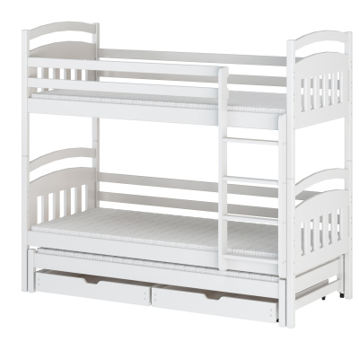 Patrová postel se šuplíky a přistýlkou ABAYOMI - 80x180, bílá