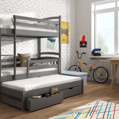 Patrová postel se šuplíky a přistýlkou ABAYOMI - 80x200, grafit
