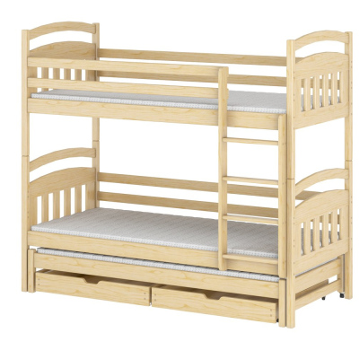 Patrová postel se šuplíky a přistýlkou ABAYOMI - 80x200, borovice