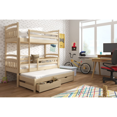 Patrová postel se šuplíky a přistýlkou ABAYOMI - 80x200, borovice