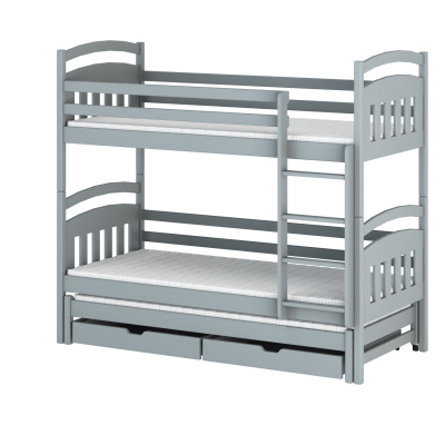 Patrová postel se šuplíky a přistýlkou ABAYOMI - 90x200, šedá